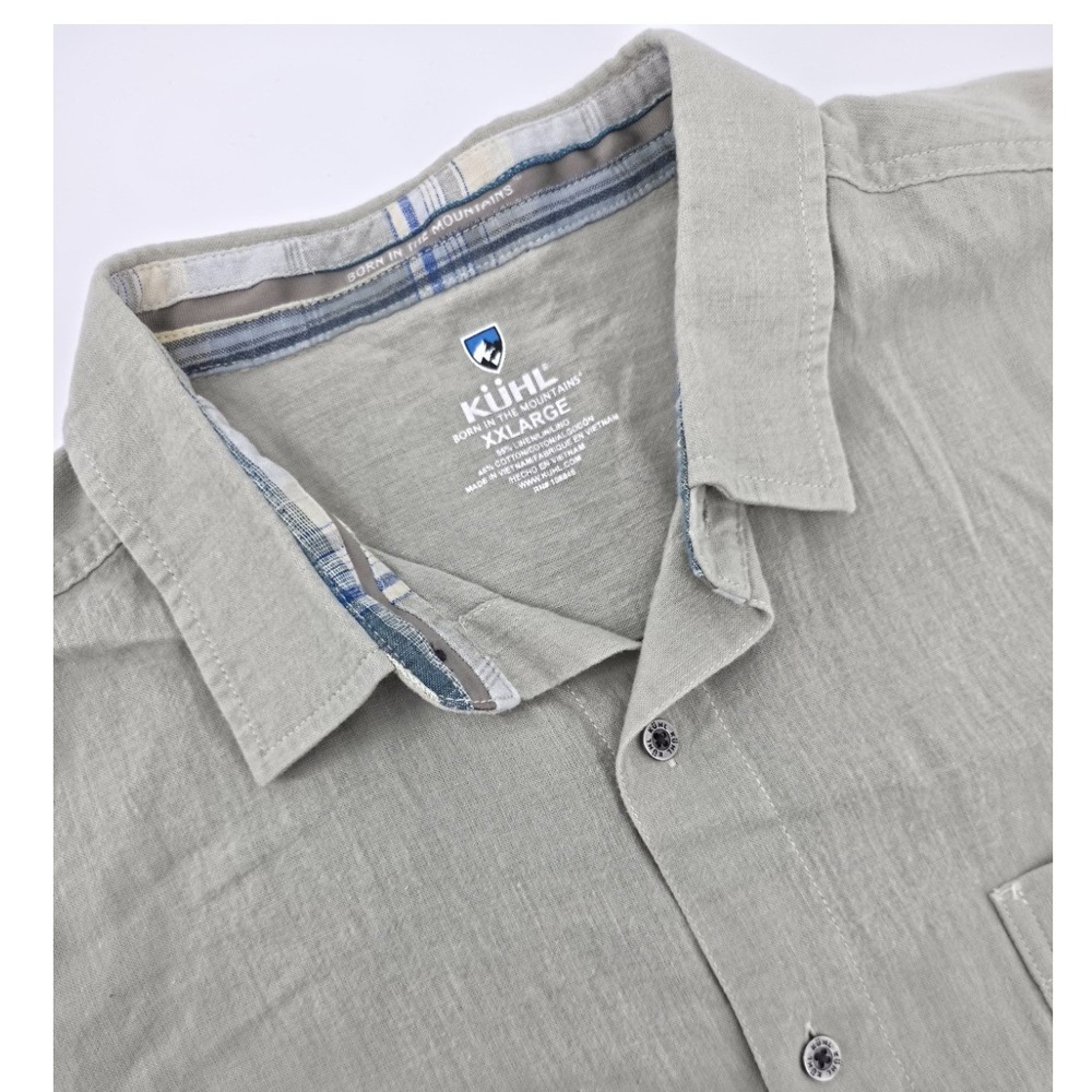 Kuhl Mens Short Sleeve Linen Cotton Button Down Shirt Sage Green XXL 7218